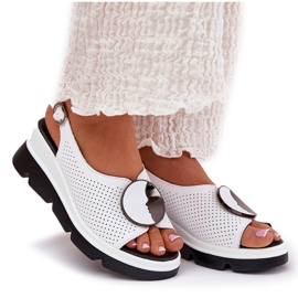 S.Barski Sandalias de cuero para mujeres con una cuña con un adorno S. Barski LR51-788 White blanco 8