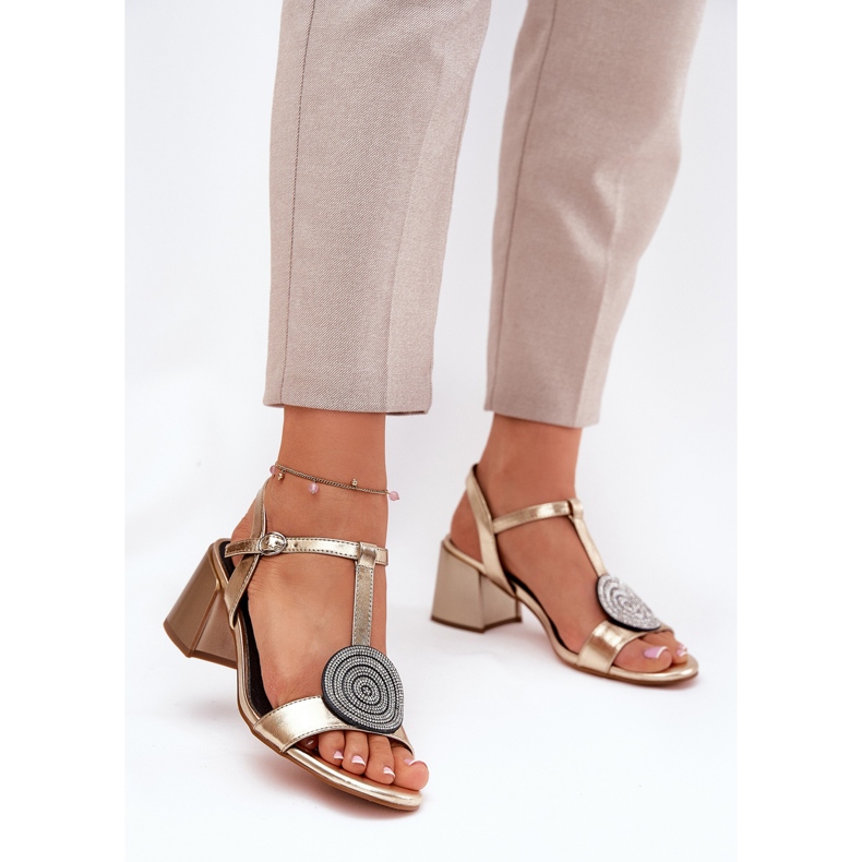 S.Barski Sandalias de cuero en la publicación con decoración JC51-842 Oro dorado 2