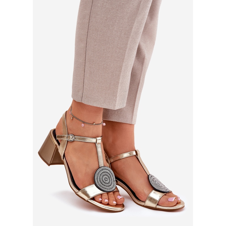 S.Barski Sandalias de cuero en la publicación con decoración JC51-842 Oro dorado 1