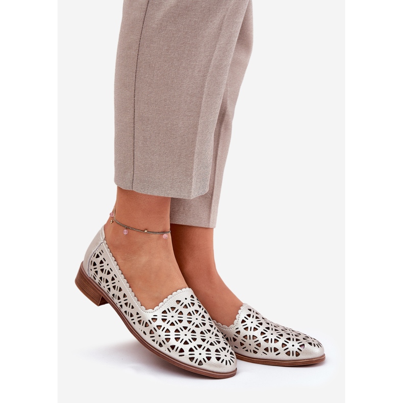 S.Barski Cuero Openwork para mujeres Mocasins S. Barski LR51-646 PLN dorado 1