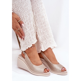 S.Barski Sandalias de cuero para mujeres en la cuña S. Barski LR51-539 PLN dorado 5