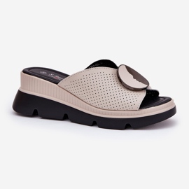 S.Barski Zapatillas de cuero para mujeres con un adorno de S. Barski LR51-662 beige 4