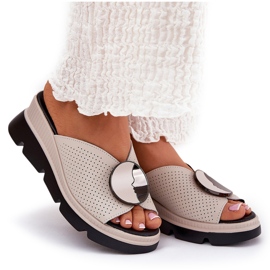 S.Barski Zapatillas de cuero para mujeres con un adorno de S. Barski LR51-662 beige 9