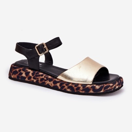 S.Barski Sandalias de cuero para mujeres en la plataforma con leopardo estampado S. Barski JC51-347 Oro dorado 4