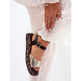 S.Barski Sandalias de cuero para mujeres en la plataforma con leopardo estampado S. Barski JC51-347 Oro dorado 3