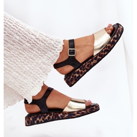 S.Barski Sandalias de cuero para mujeres en la plataforma con leopardo estampado S. Barski JC51-347 Oro dorado 5