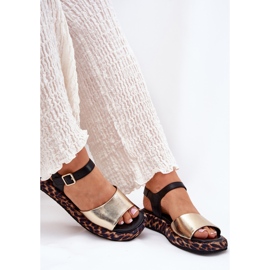 S.Barski Sandalias de cuero para mujeres en la plataforma con leopardo estampado S. Barski JC51-347 Oro dorado 8