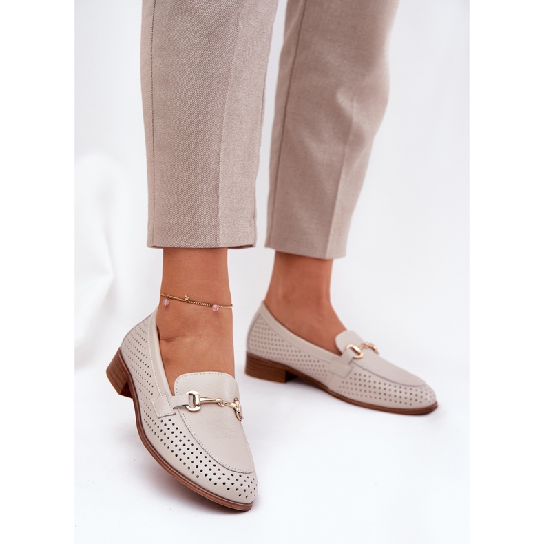 S.Barski Mocasines de cuero para mujeres con adorno de tacón plano S. Barski LR51-588 beige 2
