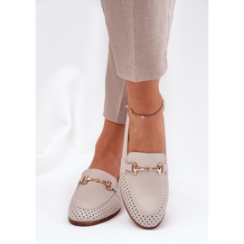S.Barski Mocasines de cuero para mujeres con adorno de tacón plano S. Barski LR51-588 beige 3