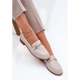 S.Barski Mocasines de cuero para mujeres con adorno de tacón plano S. Barski LR51-588 beige 7