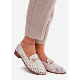 S.Barski Mocasines de cuero para mujeres con adorno de tacón plano S. Barski LR51-588 beige 1