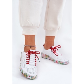 Zapatos de cuero en la plataforma estampada Artiker 54C1567 Blanco y rojo 3