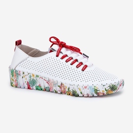 Zapatos de cuero en la plataforma estampada Artiker 54C1567 Blanco y rojo 5