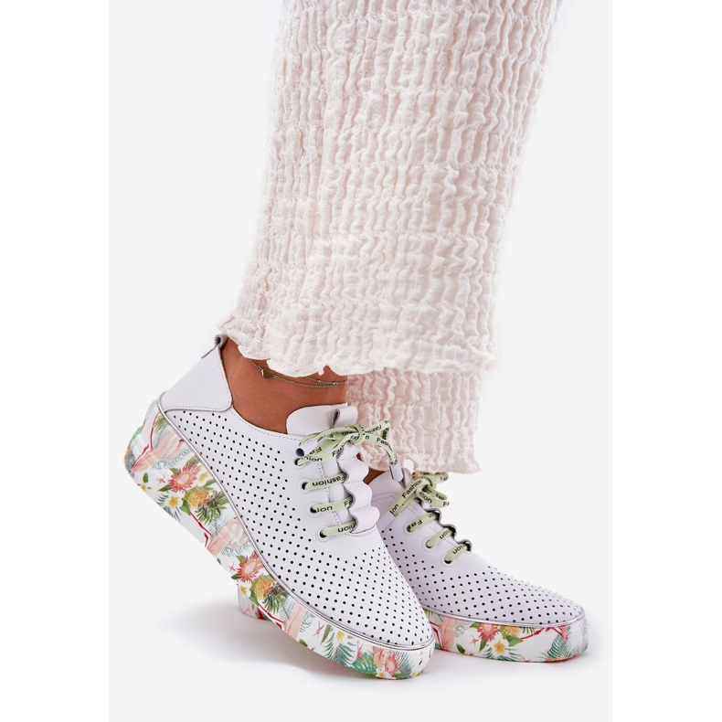 Zapatos de cuña de cuero con patrón Artiker 54C1807 Blanco y verde 1