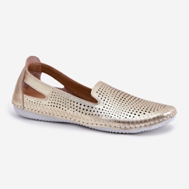 ARTIKER Bailarinas de trabajo abierto hechas de arte de cuero natural 56C2694 PLN dorado 4