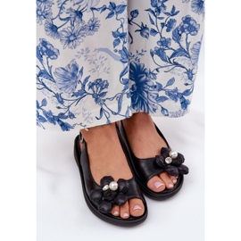 Jezzi Sandalias para mujeres con una flor decorativa negra negro 5