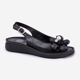 Jezzi Sandalias para mujeres con una flor decorativa negra negro 4