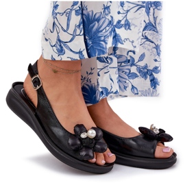 Jezzi Sandalias para mujeres con una flor decorativa negra negro 8