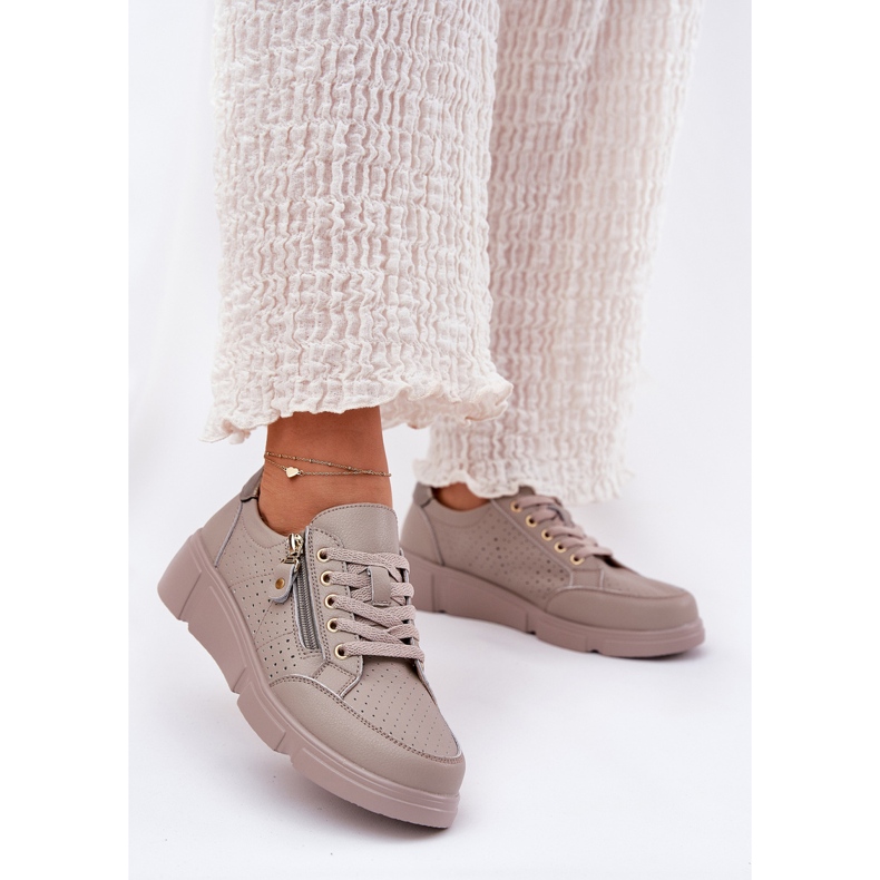 Vinceza Zapatillas deportivas de cuero de zapatillas en la plataforma con el Vincez Castle 88019 Dark Beige 2