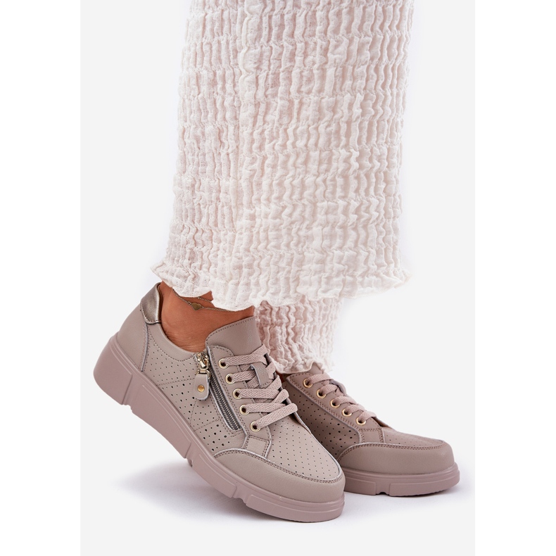 Vinceza Zapatillas deportivas de cuero de zapatillas en la plataforma con el Vincez Castle 88019 Dark Beige 1