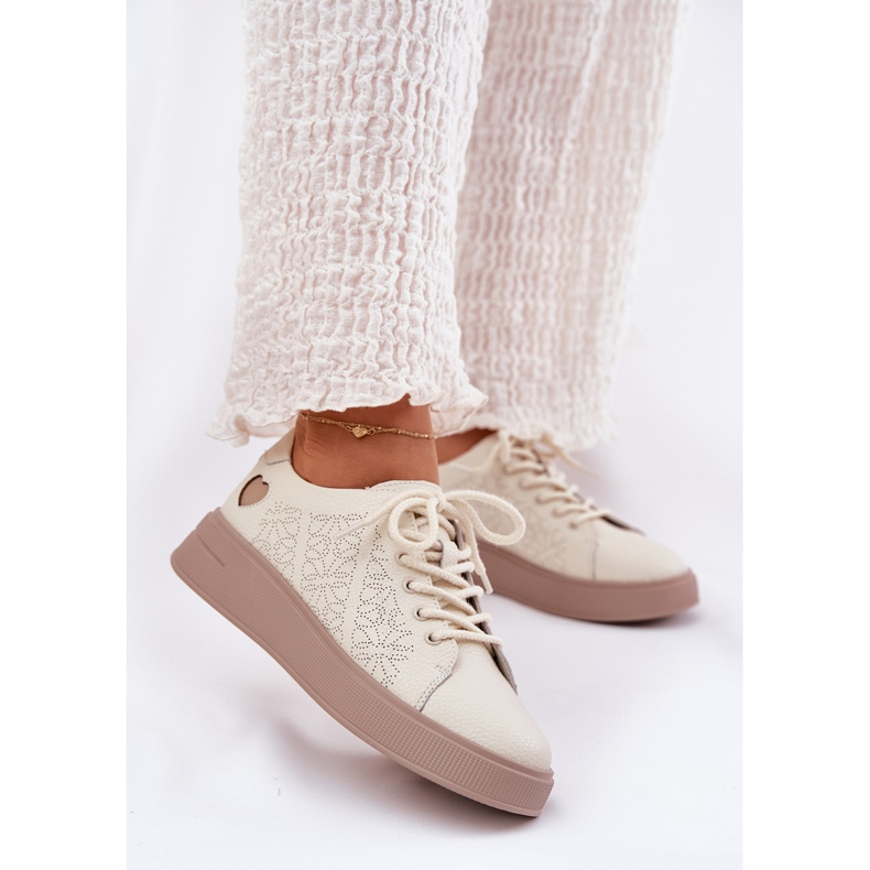 Zapatillas de deporte de cuero para mujeres en la plataforma beige Vinceza 88018 2