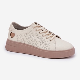 Zapatillas de deporte de cuero para mujeres en la plataforma beige Vinceza 88018 4
