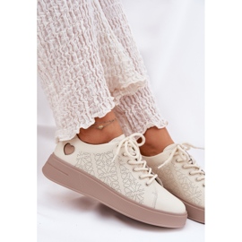 Zapatillas de deporte de cuero para mujeres en la plataforma beige Vinceza 88018 5