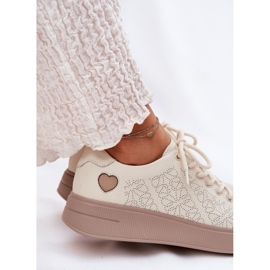 Zapatillas de deporte de cuero para mujeres en la plataforma beige Vinceza 88018 6