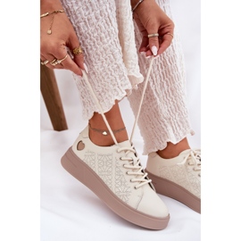 Zapatillas de deporte de cuero para mujeres en la plataforma beige Vinceza 88018 7