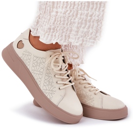 Zapatillas de deporte de cuero para mujeres en la plataforma beige Vinceza 88018 8