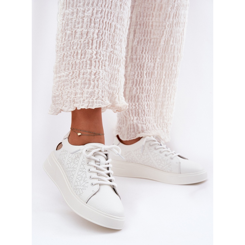 Zapatillas de deporte de cuero para mujeres en la plataforma blanca Vinceza 88018 blanco 2