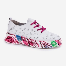 Zapatillas de deporte de cuero para mujeres en una plataforma blanca Vinceza 88017 estampada blanco 4