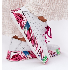 Zapatillas de deporte de cuero para mujeres en una plataforma blanca Vinceza 88017 estampada blanco 6