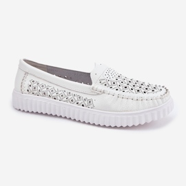 Vinceza Mocasines de cuero para mujeres con un patrón de trabajo abierto Vincez 88028 White blanco 4