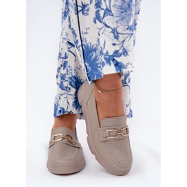 Vinceza Mocasines de cuero para mujeres con detalles dorados Vincez 88007 Dark Beige 3