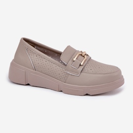 Vinceza Mocasines de cuero para mujeres con detalles dorados Vincez 88007 Dark Beige 4