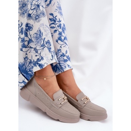 Vinceza Mocasines de cuero para mujeres con detalles dorados Vincez 88007 Dark Beige 7