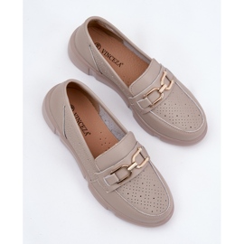 Vinceza Mocasines de cuero para mujeres con detalles dorados Vincez 88007 Dark Beige 8