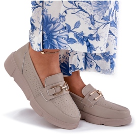 Vinceza Mocasines de cuero para mujeres con detalles dorados Vincez 88007 Dark Beige 9