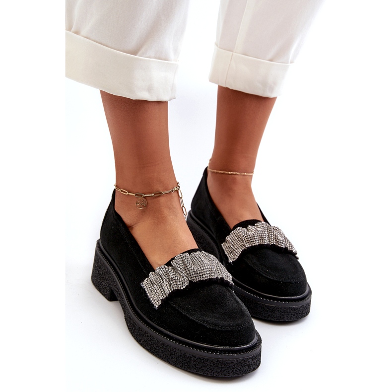 Zazoo 3419 Moccasines de gamuza con un cinturón decorativo Correa negra negro 3