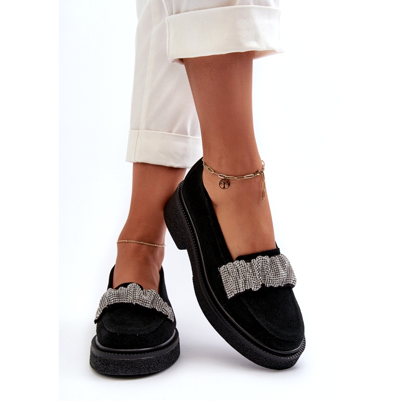 Zazoo 3419 Moccasines de gamuza con un cinturón decorativo Correa negra negro 2