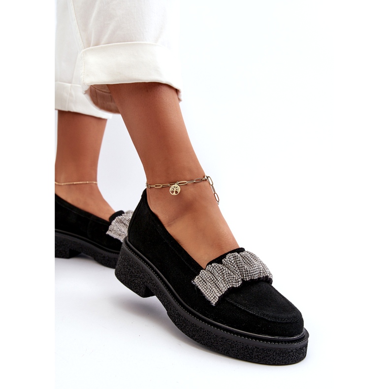 Zazoo 3419 Moccasines de gamuza con un cinturón decorativo Correa negra negro 1