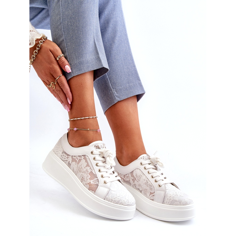 S.Barski Zapatillas de deporte de encaje para mujeres en la plataforma S. Barski Hy51-059 White blanco 1