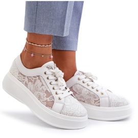 S.Barski Zapatillas de deporte de encaje para mujeres en la plataforma S. Barski Hy51-059 White blanco 4