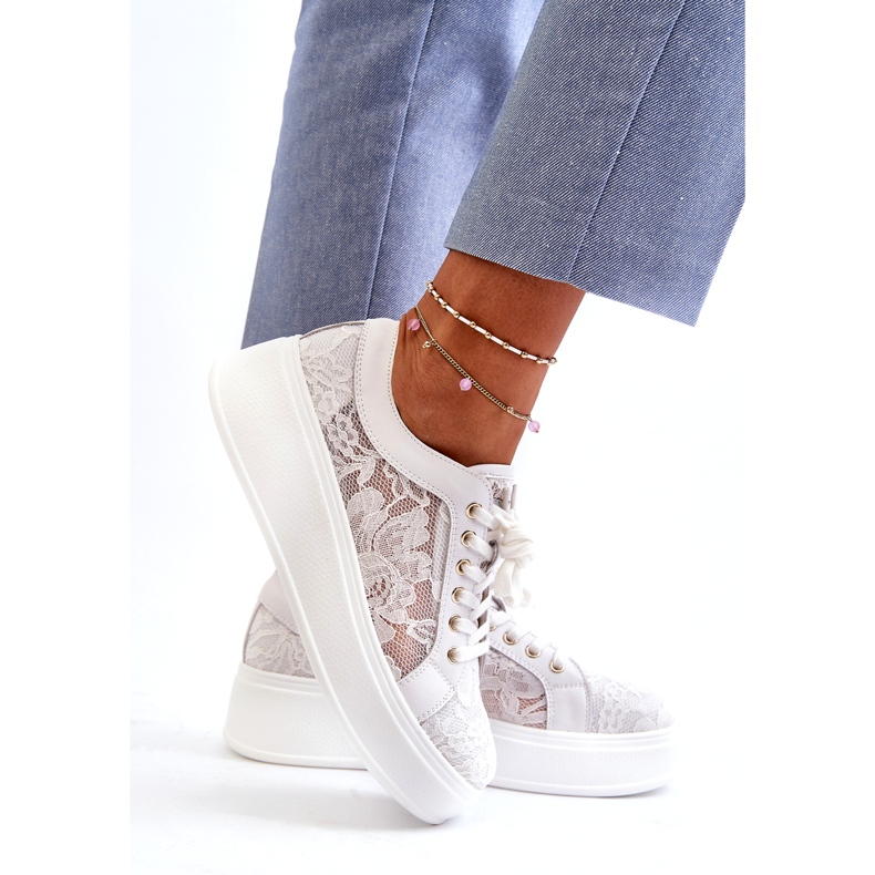 S.Barski Zapatillas de deporte de encaje para mujeres en la plataforma S. Barski Hy51-059 White blanco 3