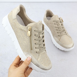 Zapatos deportivos femeninos beige dorado rieker n1316-90 2