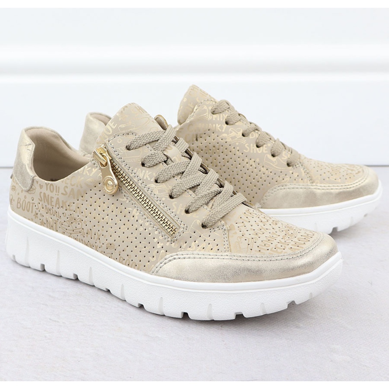 Zapatos deportivos femeninos beige dorado rieker n1316-90 1