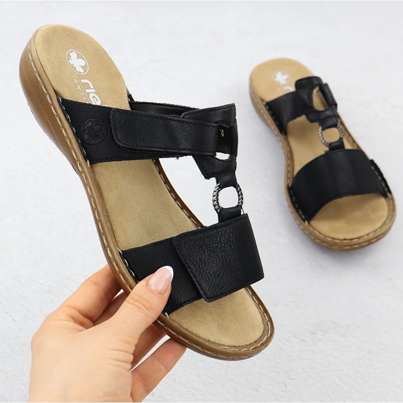 Flip-flops para mujeres para velcro negro rieker 60885-00 1