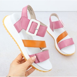 Sandalias de cuero para mujeres en Pink Rieker W2950-31 rosado 1