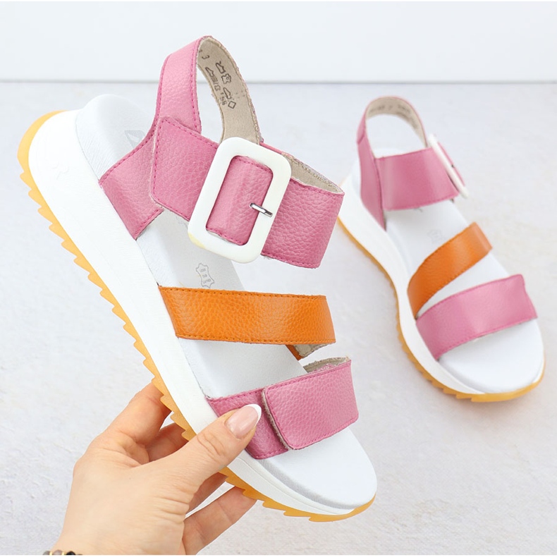 Sandalias de cuero para mujeres en Pink Rieker W2950-31 rosa 1